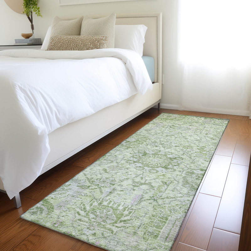 Geneva Green Washable Indoor-Outdoor Rug - , 2'3" x 7'6"