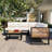 4 Pieces Outdoor Patio Conservation Set, Metal And Wood Frame Sectional L-Shaped Sofa With Soft Cushion And A Coffee Tables For Garden, Backyard, Porch And Deck-1788518763