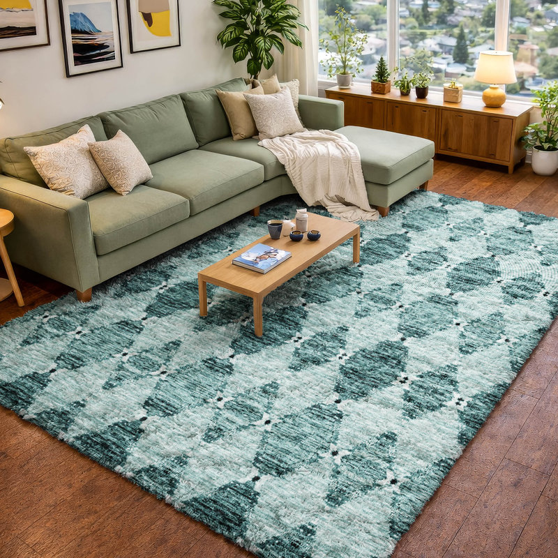 Tapis marocain de qualité supérieure à poils longs Dream Shag ADS610, Sarcelle, 9' x 12'