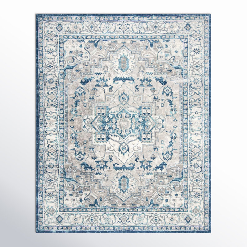Aurich Light Gray/Blue Oriental Rug, Rectangle 8' x 10'
