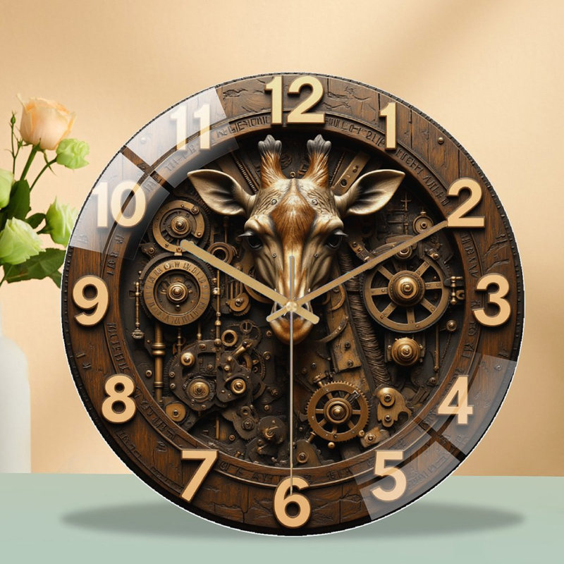 Horloge murale unique girafe avec art rétro Steampunk - horloge murale moderne en verre 12 po