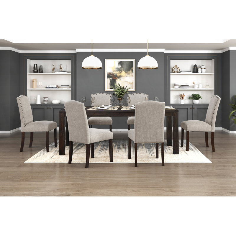 Mobilier de salle à manger brun foncé, 7 pièces : table, 6 chaises, Taupe