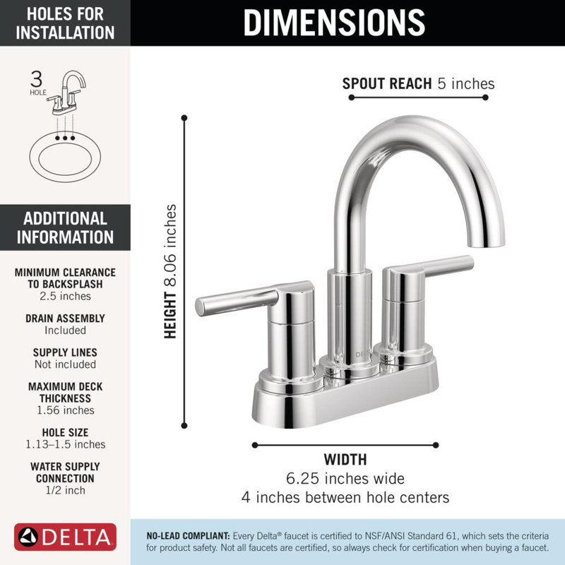 Nicoli Centerset Bathroom Faucet, 2-Handle Bathroom Sink Faucet