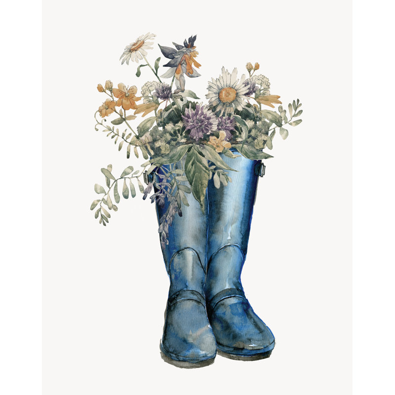 Spring Wildflowers in Rainboots - Painting Print, 91 cm H x 61 cm W , Wrapped Canvas