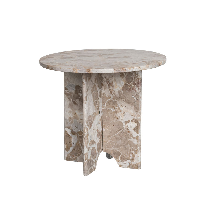 Sculptural Marble Table with Interlocking Base, Beige Marble