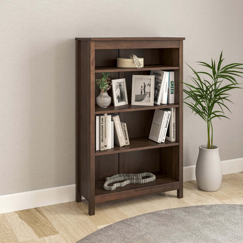 Classic Shaker Style Solid Wood Bookcase, (4 Shelves) 48"H x 30"W x 13.25"D, Rich Brown