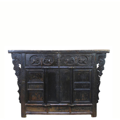 Dual-Drawer Coffer Cabinet with Carved Sides