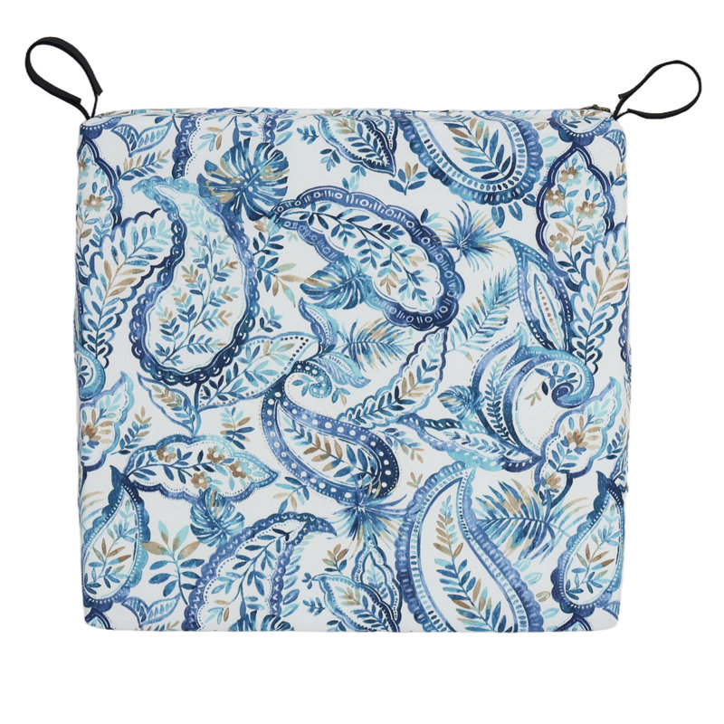 Outdoor 3'' Dining Chair Seat Cushion, White/Blue Paisley