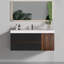 Meuble-lavabo 48 po en noyer avec lavabo à surface solide blanc brillant et tiroirs noir doux, meuble-lavabo mural flottant pour salle de bain moderne, sans drain ni robinet, pré-assemblé