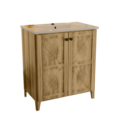 Armoire de plancher pliante 30 po gris antique avec évier en céramique - Installation brevetée en 1 minute, peu encombrante et facile à assembler, style américain