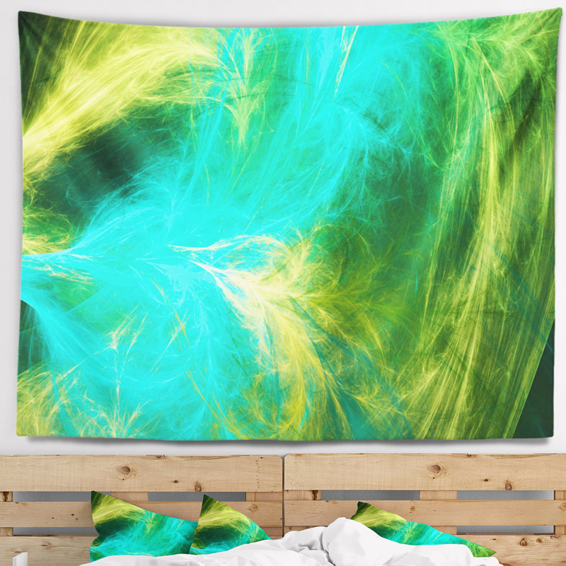 Tapisserie psychédélique mystic abstract green design, H 32 po x l 39 po