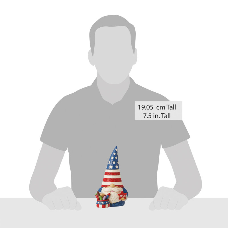 Jim Shore, gnome patriotique de Heartwood Creek, tenant un feu d'artifice, Figuine, 7,5 po