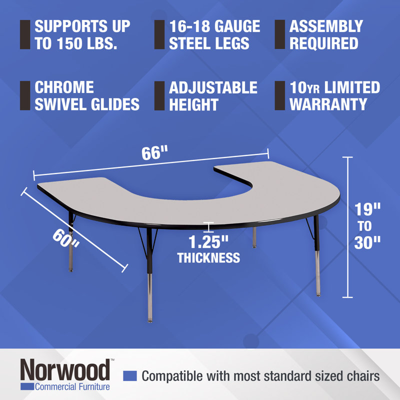 Table d'activité 60 "x 66" en forme de T avec pieds réglables, Gris / noir, Épais, Noir, noir, noir, noir