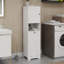 Armoire de trieur de linge inclinable de 16 po de largeur, armoire de rangement verticale avec doublure amovible, panier à linge de ferme compact, blanc