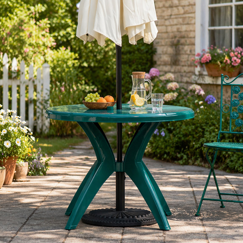Table de patio ronde en plastique avec trou pour parasol 36,25 po Outsunny
