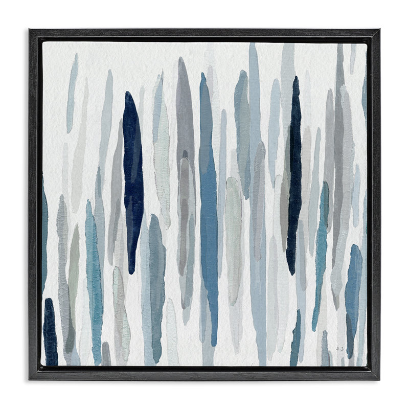 Motifs de pluie abstraits, H 18 po x l 18 po, Cadre flottant noir de jais