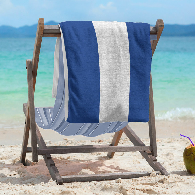 Lightweight Beach Towel, Microfiber, Royal Blue/White/Royal Blue