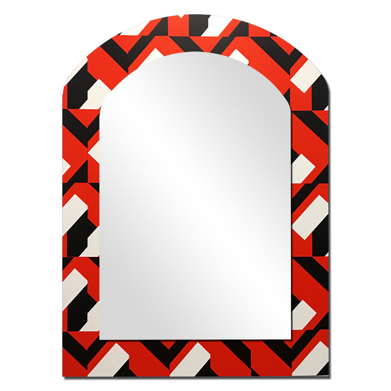 Motif rétro géométrique rouge blanc et noir - Mid-Century, 34 po x 25 po
