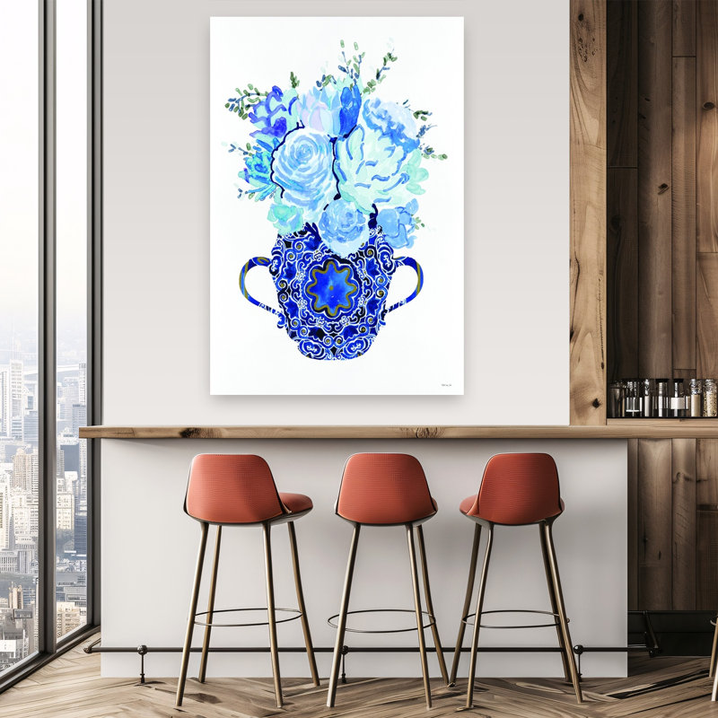Reproduction d'art mural bleu de Delft abstrait, H 60 po x l 40 po