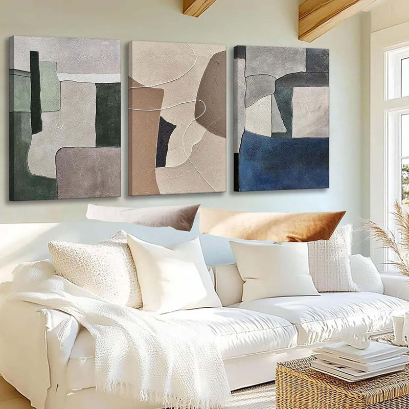 3Pcs Abstract Texture Canvas Wall Art Modern Boho Neutral Geometry Wall Decor Pictures Blue., 60 cm H x 40 cm W