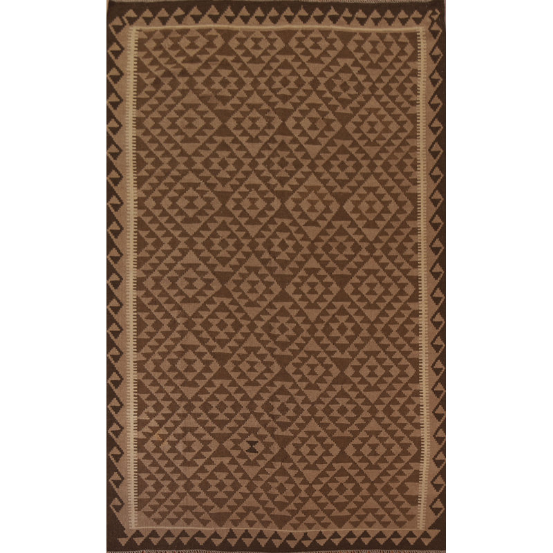 Tapis brun clair en laine noué à la main de conception unique 6 pi 7 po x 9 pi 9 po New Age