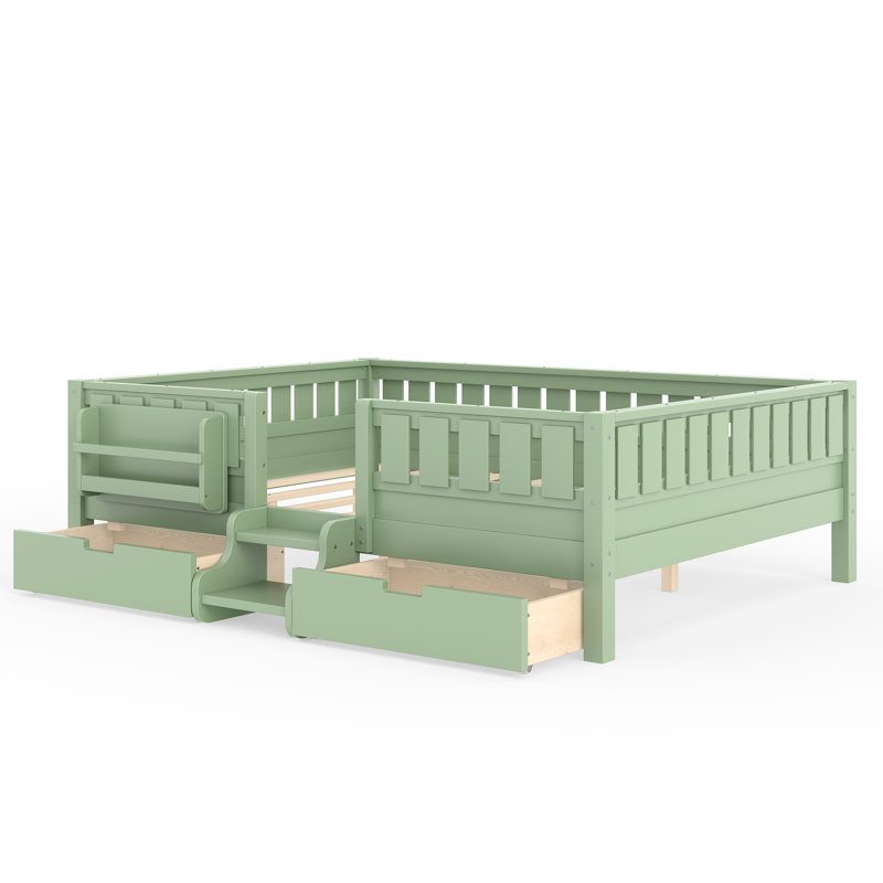 Grand avec tablettes et tiroirs de rangement intégrés, conception d'escalier de sécurité et rails de sécurité de haute qualité, vert avocat