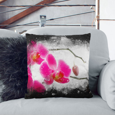 Hot Pink Orchids Paint Splash Cushion with Filling