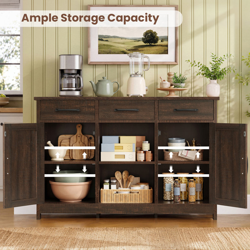 Sideboard Buffet Cabinet with 3 Storage Doors & 3 Drawers,Rustic Brown, Rustic Brown
