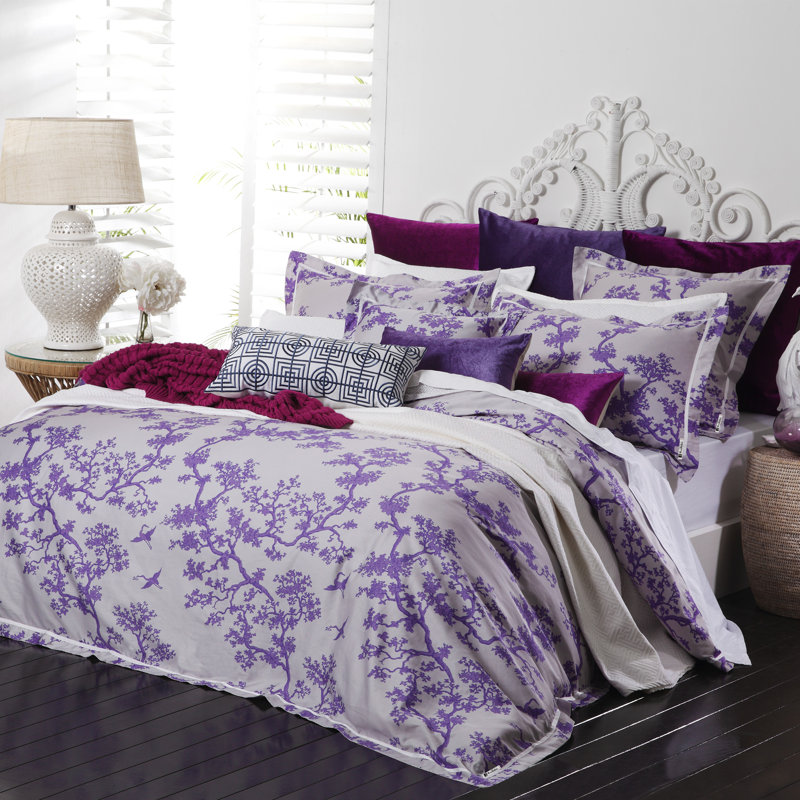 Dix Traditional Cotton Floral Duvet Cover, Twin, Violet/Light Gray