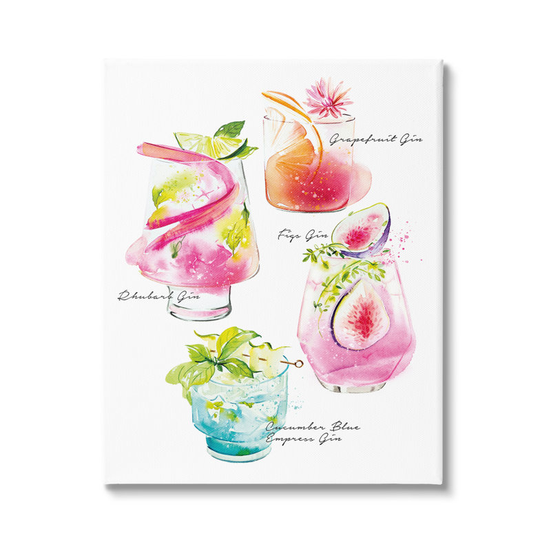 «Red Barrel Studio® Gin Cocktail menu», art mural par Enya Todd, H 30 po x l 24 po x P 1,5 po
