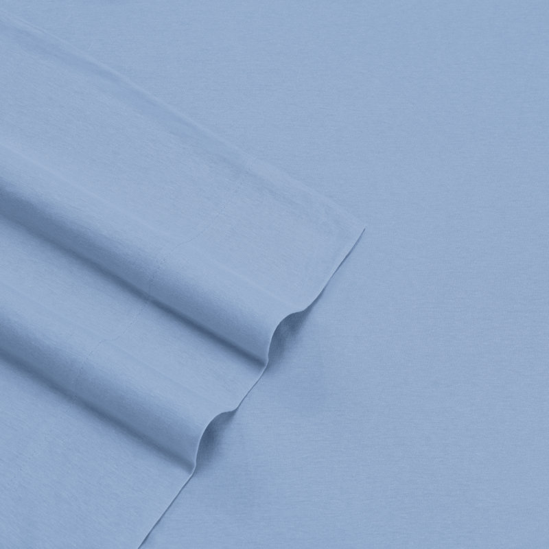 Eddie Bauer Jersey Knit Solid Sheet Set, King Sheet Set + Fitted Sheet + 2 Pillowcases, Blue