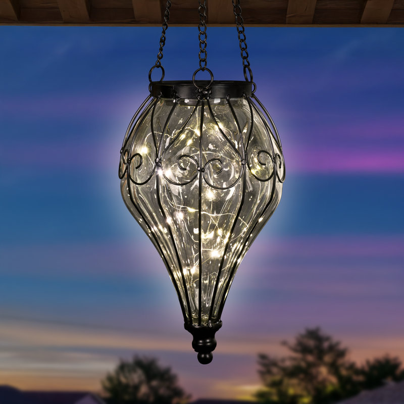 Lanterne suspendue solaire en verre transparent de 6,5 po x 23,5 po Exhart
