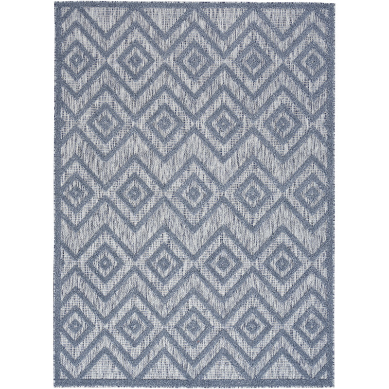 Foundry Select Versatile Diamond Denim Blue Indoor/Outdoor Area Rug, Rectangle 2' x 4'