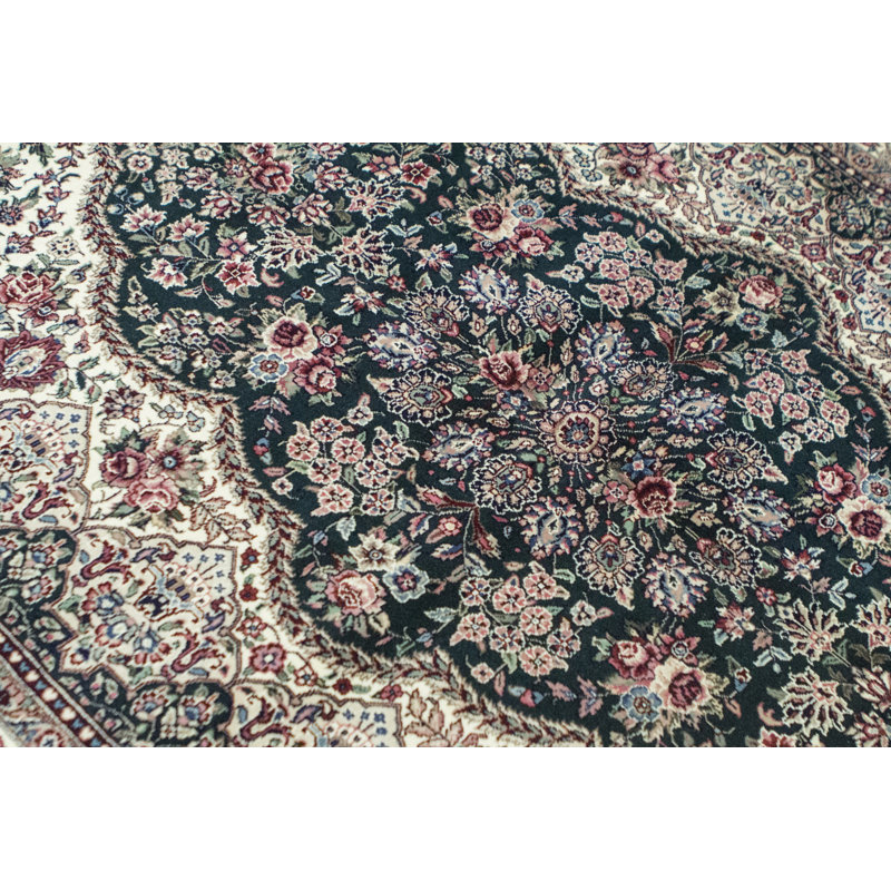 Tapis vert et ivoire noué à la main de haute qualité