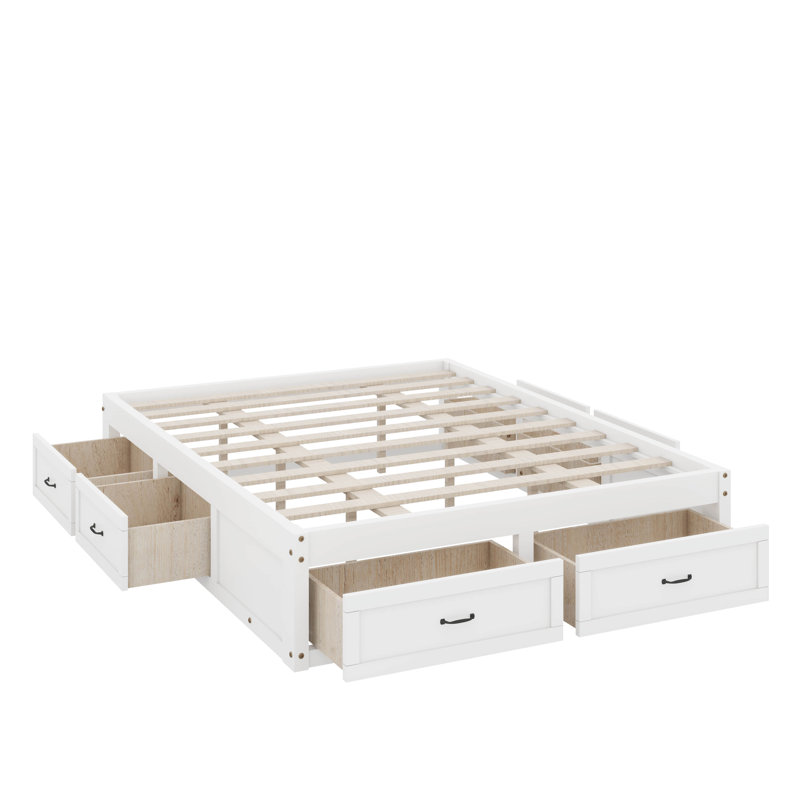 Grand lit plateforme avec 6 tiroirs, Blanc antique