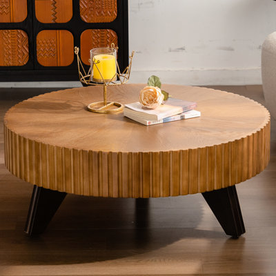Table basse 35,4 po ronde avec structure et structure en bois massif