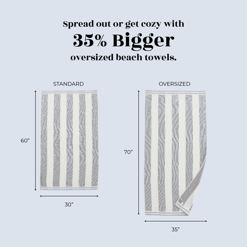 100% Cotton Cabana Stripe Oversized Beach Towels, Pale Gray/White