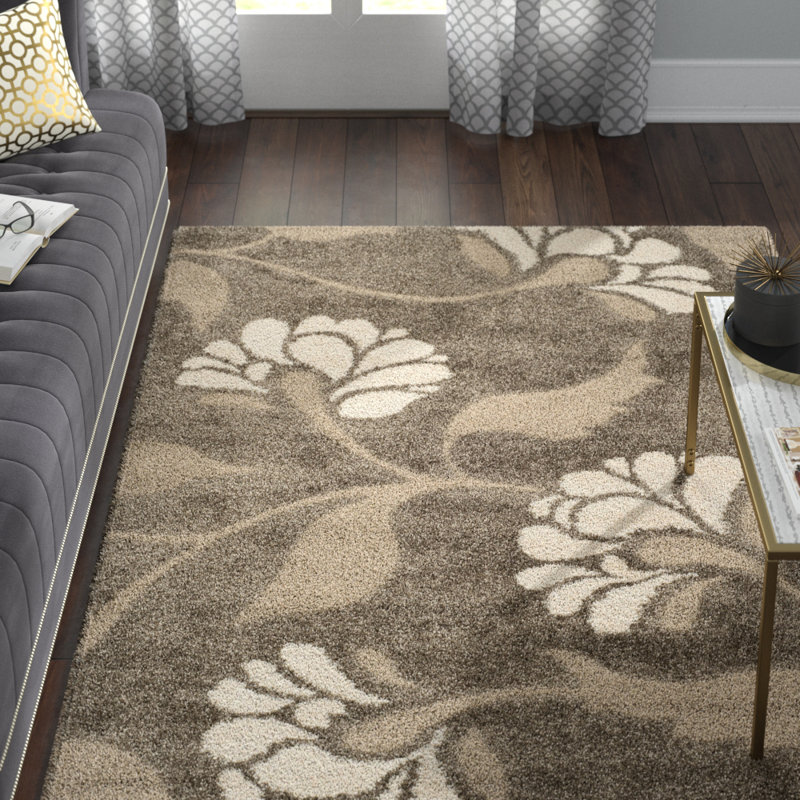 Tapis fumée / beige à motif floral Chanhassen, Rectangle 5 pi 3 po x 7 pi 6 po