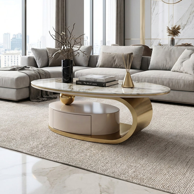 Table basse ovale avec tiroir