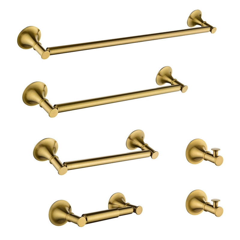 6 Piece Brass Bathroom Towel Rack Set - Wall - Mounted, Heavy - Duty & Easy to Install, Brushed Gold