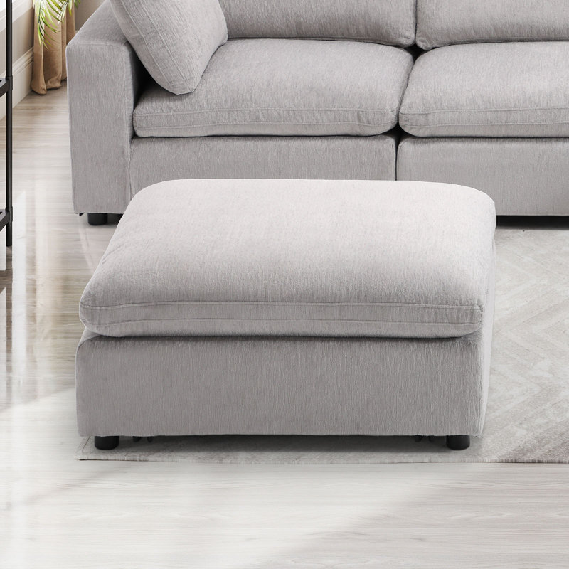 Nuccio 38.6" Wide Oversize Minimalist Chenille Soft-Upholstered Square Standard Ottoman, Light Gray