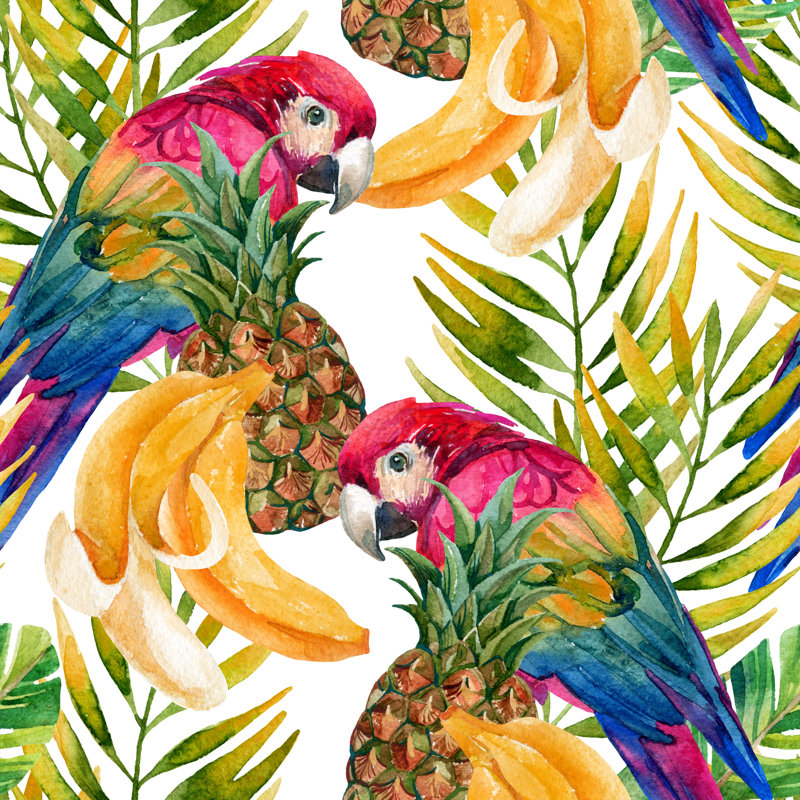 Parrot Seamless Pattern by Tanya Syrytsyna - Wrapped Canvas Print, 122cm H x 122cm W