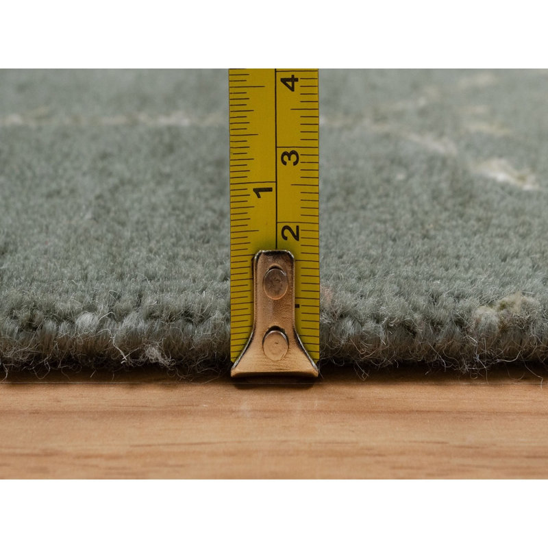 Tapis vert thym 2 pi x 2 pi, design moderne, ton sur ton, laine et soie, noué à la main, échantillon, carré, tapis, tapis oriental