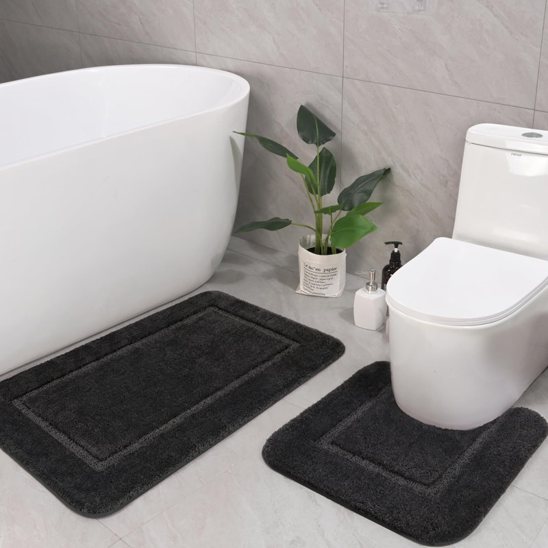 2 Piece Set Rectangle/u-shaped Bath Mat , Dark Grey