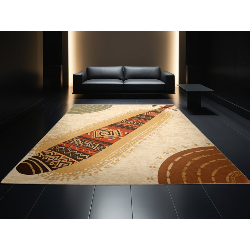 Machine Washable Entertainment & Pop Culture Didgeridoo Modern Rustic Vintage Look Rug in Brown – Beige Binding, 7x10