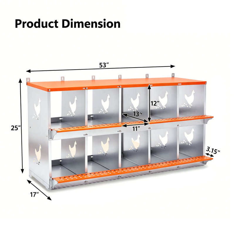 Boîte de nidification murale en acier galvanisé avec coussins pour noix de coco orange, 10 boîtes doubles