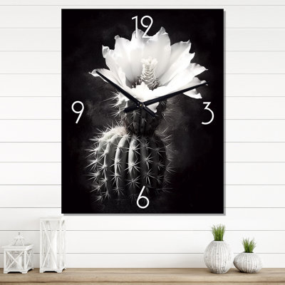 Horloge murale surdimensionnée noire avec cactus noir et blanc
