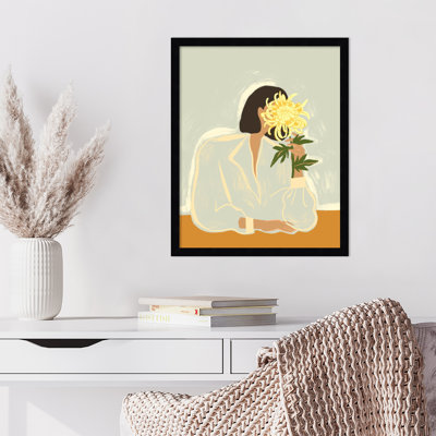 «Parkston Lady with Chrysanthemum» par Arty Guava, reproduction d'art encadrée sur bois