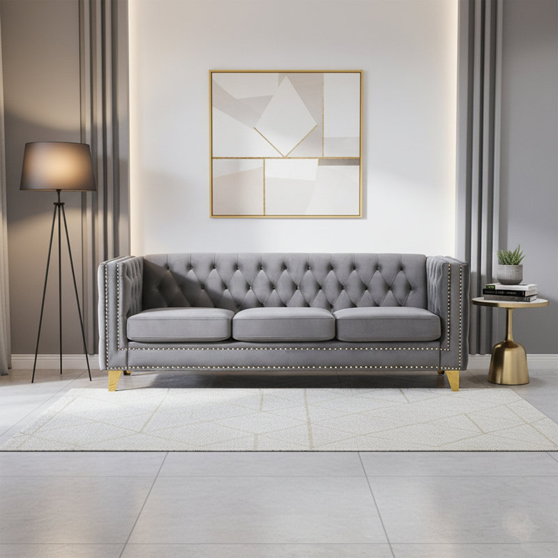 Chesterfield Velvet Sofa, Gray