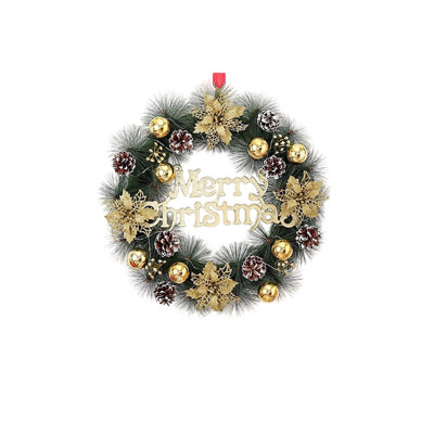 Christmas Wreath With Gold Decorations Pinaster Cones Ideal For Home Hotel Holiday Decorations